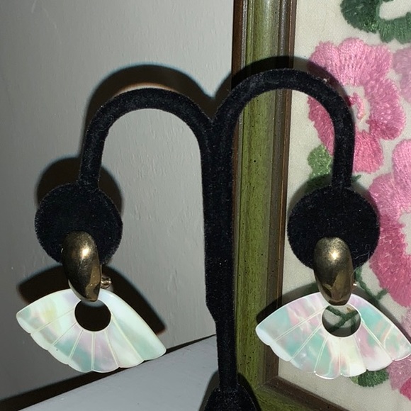 Carved Mother of Pearl Removable Charms on Omega Back Earrings Vintage - Picture 3 of 13